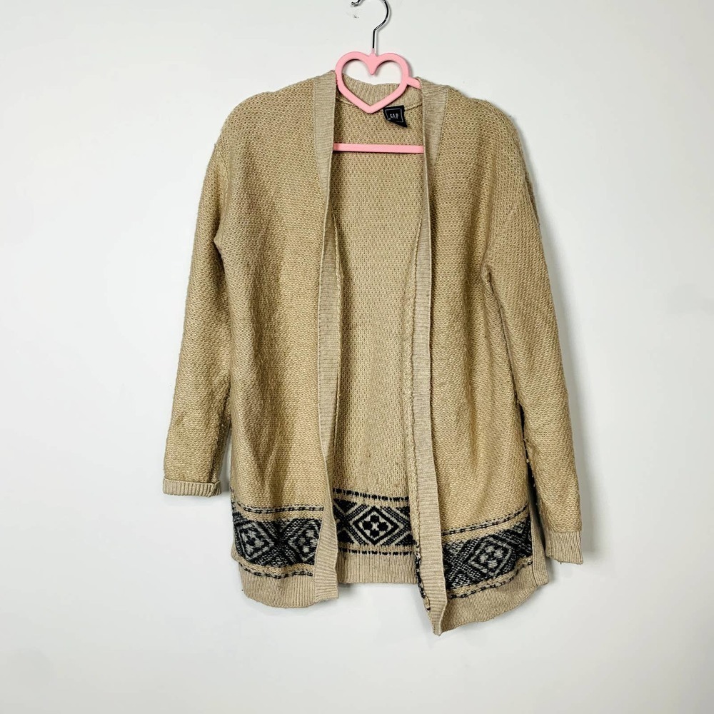 Gap Mixed Pattern Oatmeal Heather Wool Blend Open Front Cardigan Cream Size XS